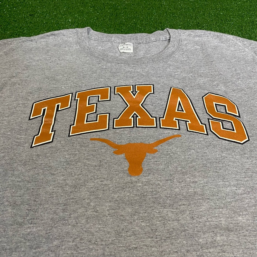 UT Austin Texas Longhorns T-Shirt Gray Orange Spelled Out ATX Hook Em’ Horns